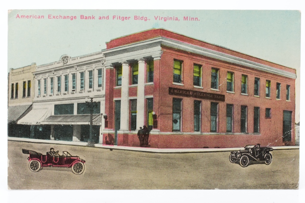 Postikortti, American Excange Bank and Fitger Bldg., Virginia, M